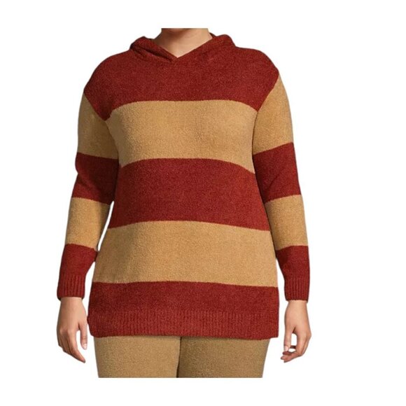 Plus Size Lands' End Slounge Hooded Pullover Stripe Sweater I Size: 2X (20W-22W) - Picture 1 of 10